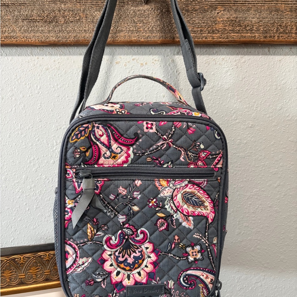 Vera Bradley Lunch Bag- Gray with Pink Floral